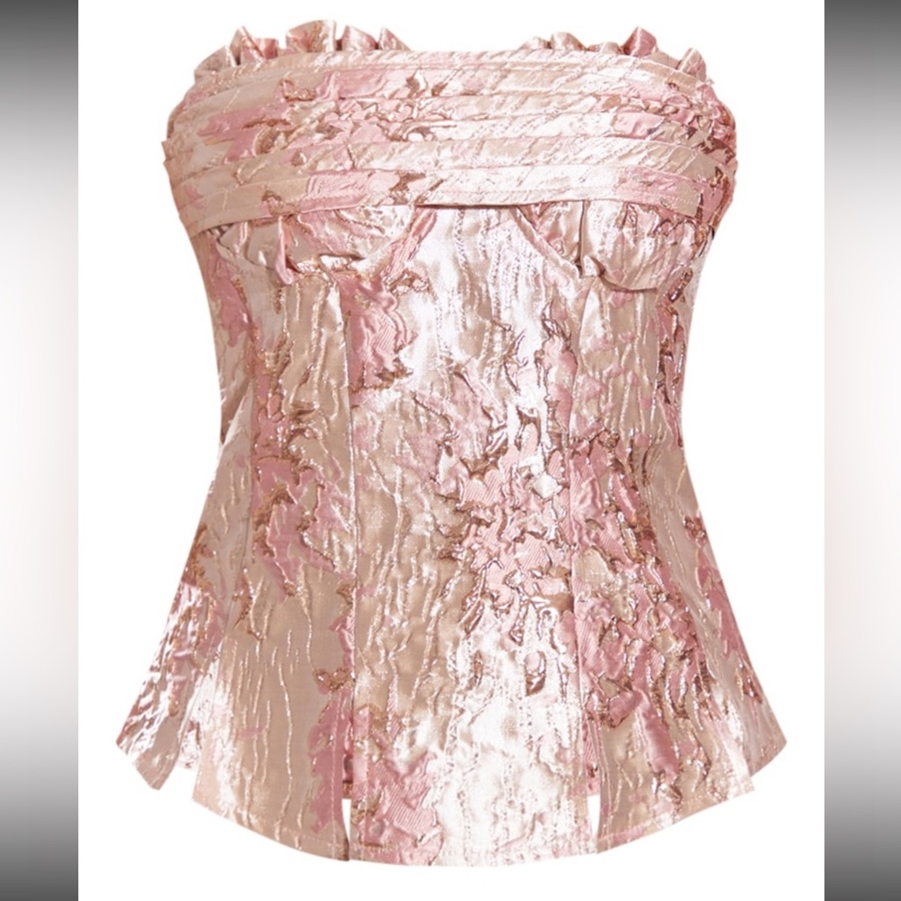 PrettyLittleThing Pink Metallic Strapless Jacquard Corset Top